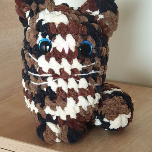 Amigurumi Cat Doll Brown Black Knitted Handmade New