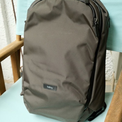 Bellroy Transit Workpack Pro 28L used, olive green backpack