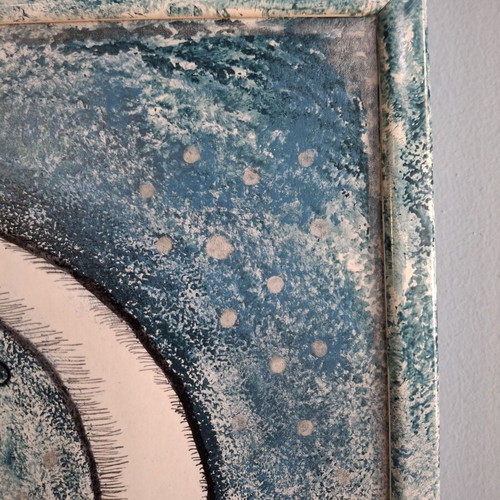 Painting with Fairy on the Moon new, hand-painted with mixed media