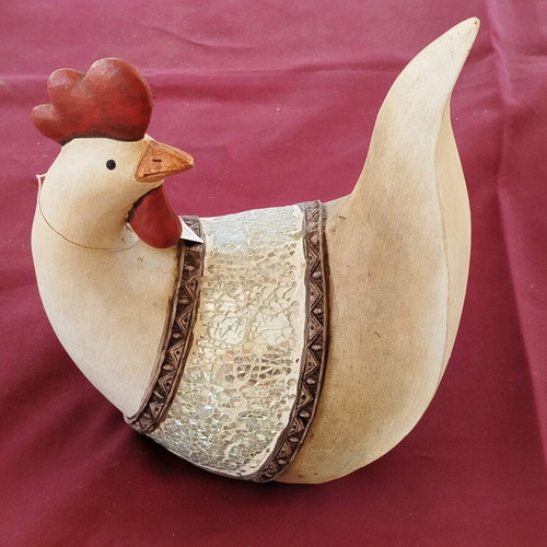 Handmade chicken new with mosaic crystals beige and red