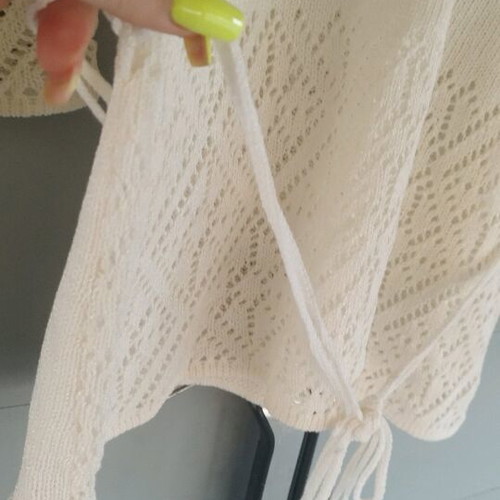 Cotton white knitted wrap top new with lace patterns