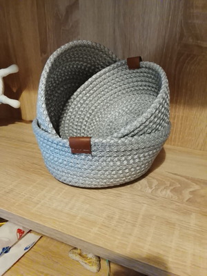 Set of 3 decorative fabric storage baskets with leather details, new
