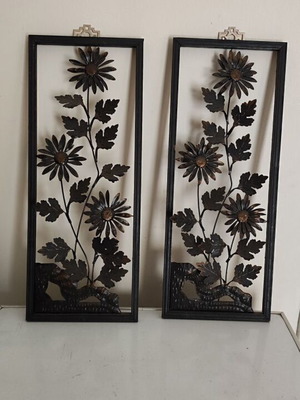 Vintage μεταλλικοί πίνακες τοίχου ζεύγος 1960s mid century σιδερένια τέχνη σαν καινούργιο