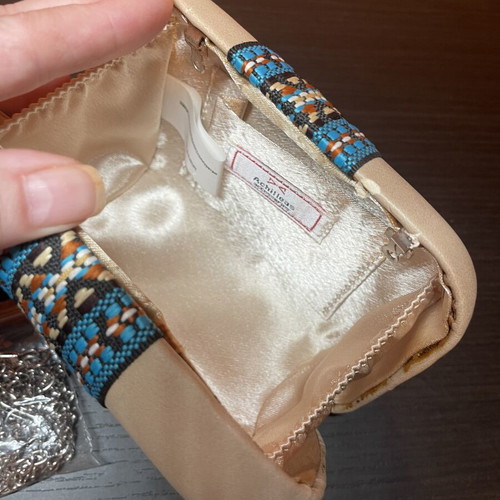 Achilleas Accessories summer clutch bag with chain, beige and blue