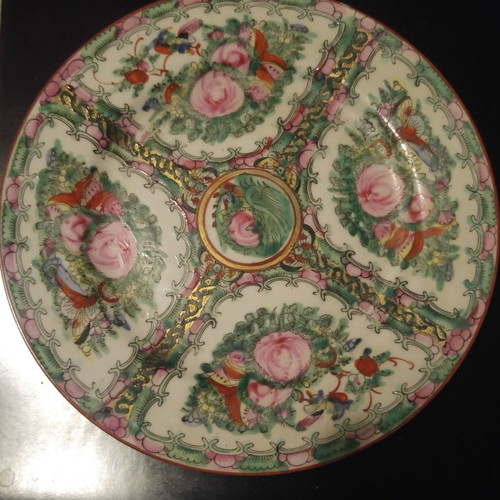 Famille Rose Canton plate used, handmade Chinese porcelain