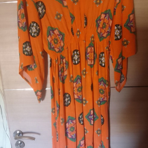 Cotton dress A-Style new, orange, asymmetrical wide sleeve
