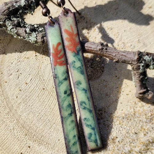 Handmade green enameled earrings new
