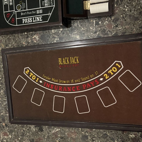 Casino game set like new with roulette, blackjack, chips, cards, dice