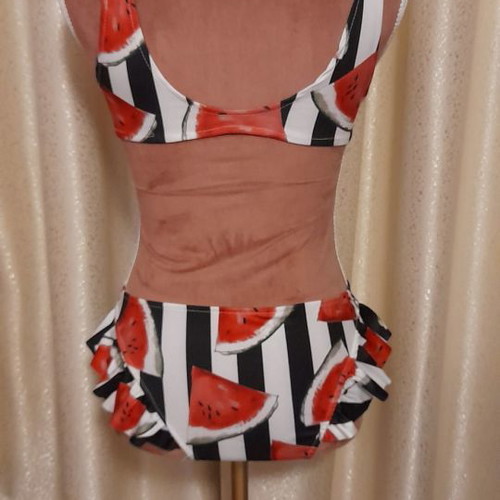 One-piece swimsuit with watermelon print