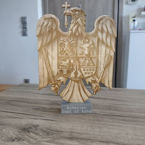 Romanian Coat of Arms Wooden Laser Engraved Decorative Stand new