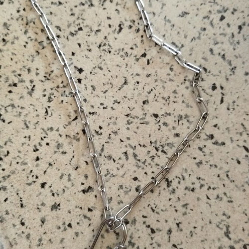 Stainless Steel Women's Necklace like new with rectangular links and pearl pendant