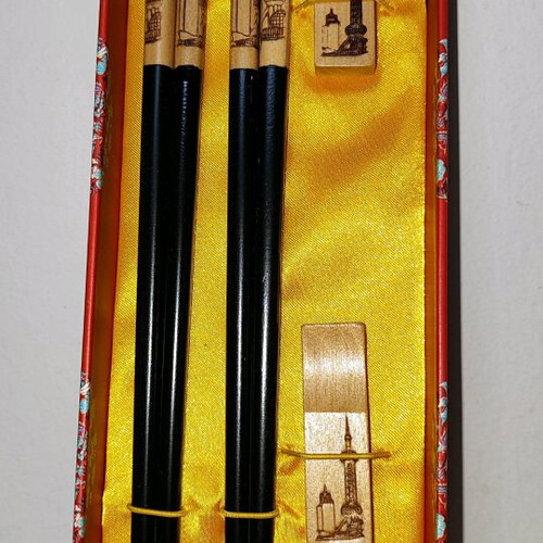 Chinese chopsticks new with holders in red velvet box