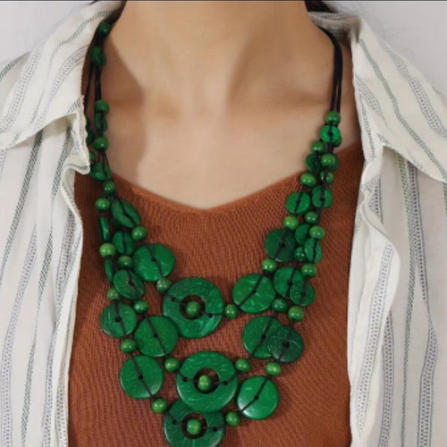 Wooden handmade necklace green