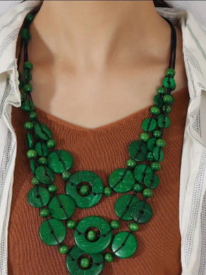 Wooden handmade necklace green