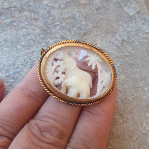 Vintage pin used, gold color, pierced design