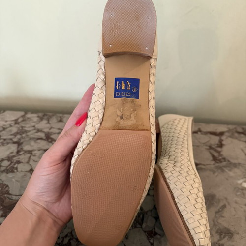 Women's leather woven ballerinas with low block heel, Dialektos, size 40.5