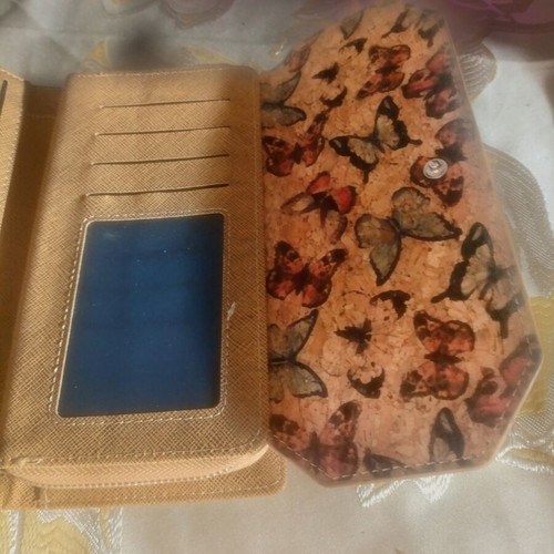 Cork Wallet like new, beige and brown with multiple compartments