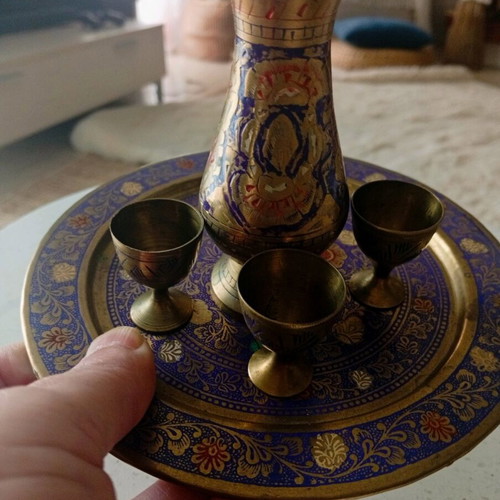 Vintage decorative miniature set made of brass and enamel handmade like new