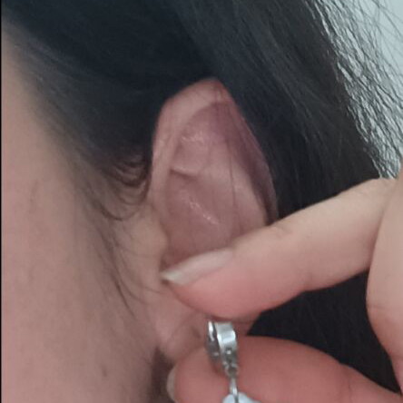 Handmade earrings white flower resin uv with steel hoops