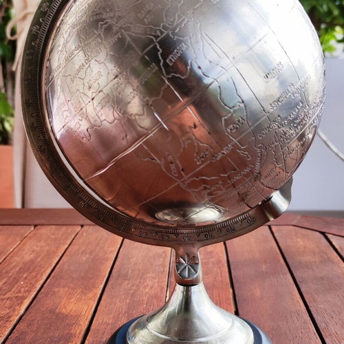 Decorative metal globe with wooden base like new