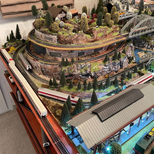 Two-Story Handcrafted Train Model with Lighting and Controls
