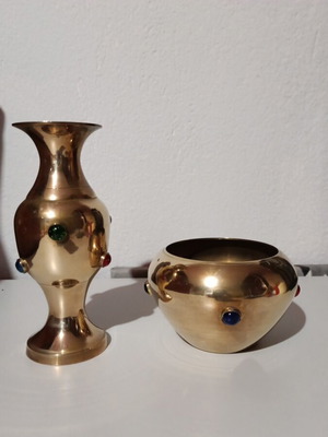 Διακοσμητικό vintage ορειχάλκινο σετ με ένθετες χρωματιστές πέτρες σαν καινούργιο