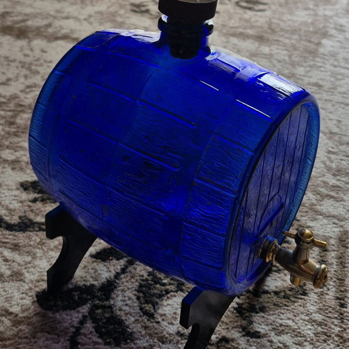 Blue Glass 2L Collectible Barrel Like New