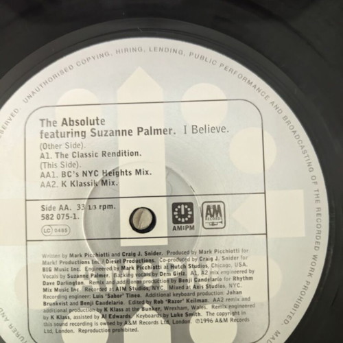 The Absolute Featuring Suzanne Palmer I Believe 12" vinyl