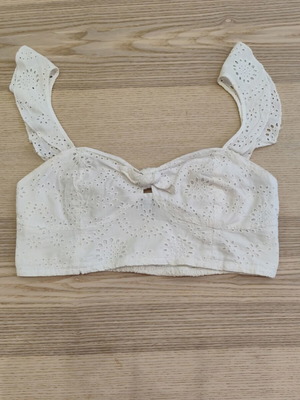 Bershka broderie bralette top with ruffles, white
