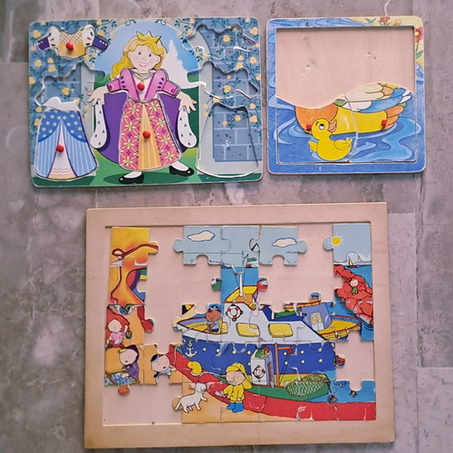 Wooden puzzles used, pack of six, missing pieces