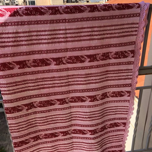 Wool bed sheet new traditional with knitted lace and fringes