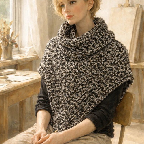 Handmade knitted scarf with hood made to order, black and white