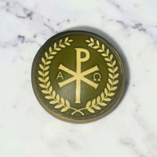 Pin with Chi Rho Alpha and Omega symbol new religious jewelry