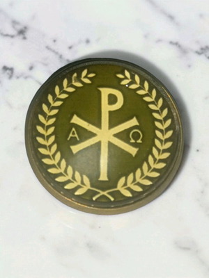 Pin with Chi Rho Alpha and Omega symbol new religious jewelry