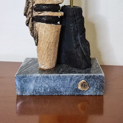 Imposing sculpture Tasos Rallis handmade ceramic on marble base like new