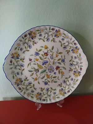 Minton Haddon platter like new with blue trim and embossed flowers