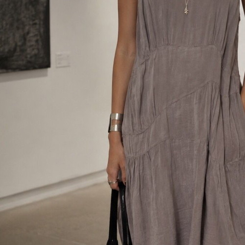 Clu 100% Silk Gray Asymmetric Panel Slip Dress S, Like New