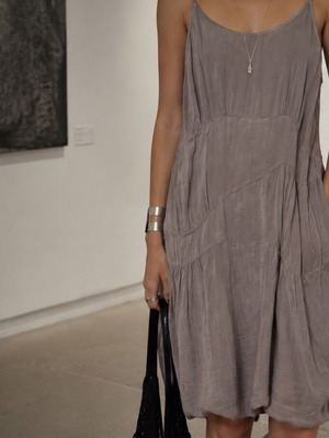 Clu 100% Silk Gray Asymmetric Panel Slip Dress S, Like New