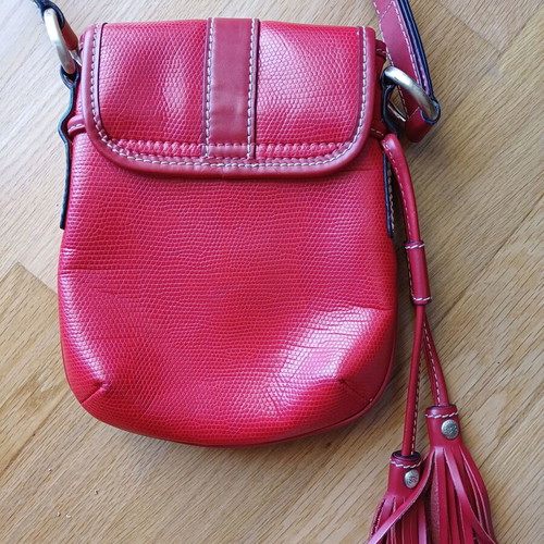 Lancel shoulder bag used, red leather with embossed texture
