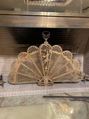 Vintage fireplace decorative screen used, solid brass peacock fan style