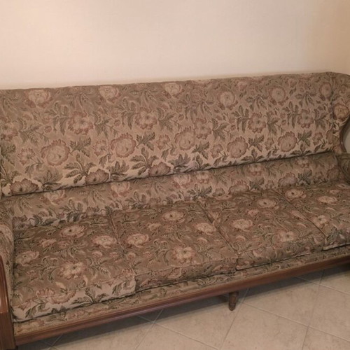Velvet sofa set with 4 armchairs and 3 tables, carved beech wood