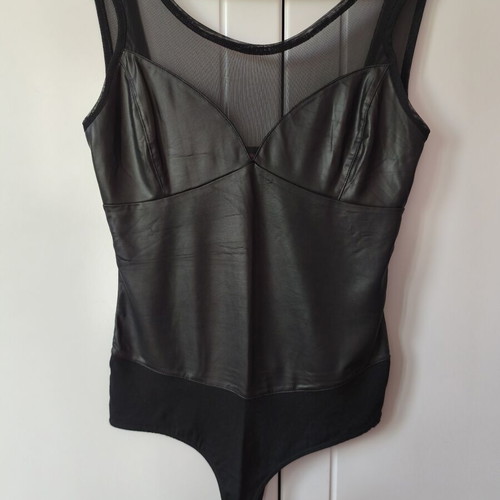 Pink Woman bodysuit like new with leather and mesh