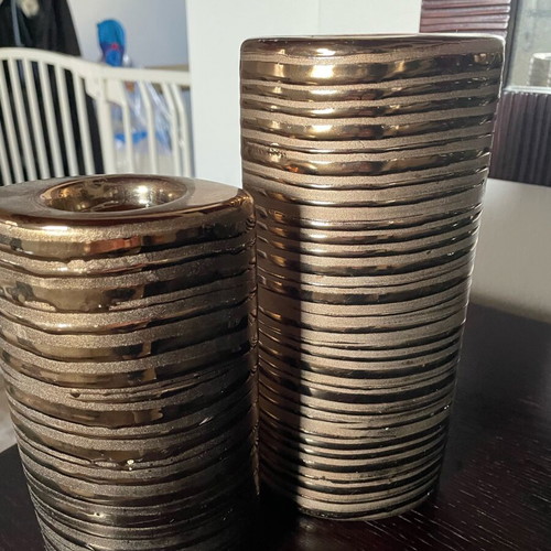Ceramic candlesticks used for tealights in gold color, set of 2