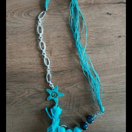Handmade necklace unused, blue and turquoise shades