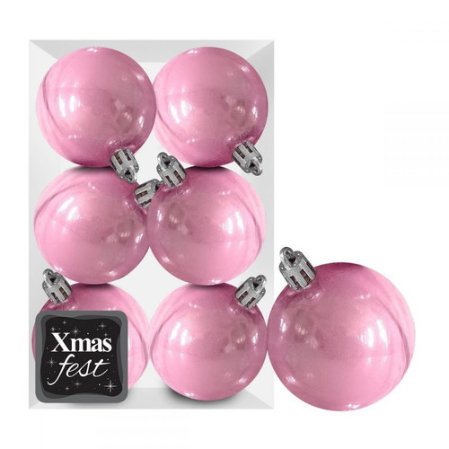 Christmas balls 6 cm, pack of 6, pearl pink, new