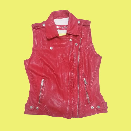 Freaky Nation red leather vest used, rock retro style