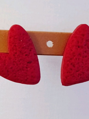 Stud earrings red hearts made of polymer clay with steel clasp new
