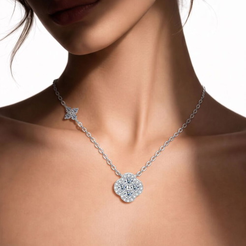 3 Carat Moissanite Clover Necklace with GRA Certificate
