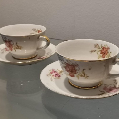 Set of two used Japan floral tea cups, porcelain