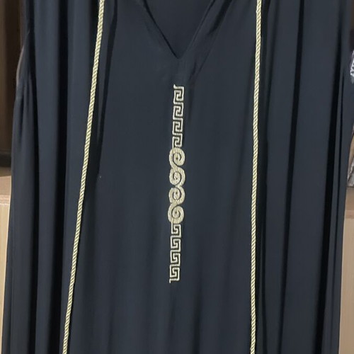 Kaftan long with side slit, like new, black and gold